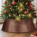 Lanpn Metal Christmas Tree Collar 28 inch, Christmas Tree Ring Collar for Medium Xmas Stand Cover Real Artificial Trees Indoor Outdoor Decoration (Bronze, Horizontal Weave)