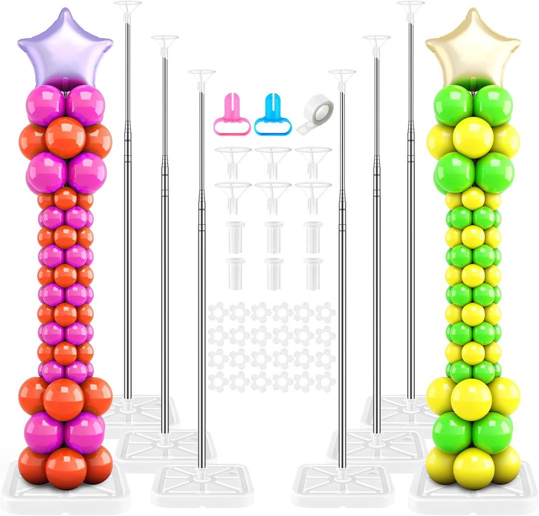 Sratte 6 Sets Balloon Column Stand Kit, 6.6 ft Adjustable Balloon Tower Pillar Telescopic Balloons Stand for Floor with Reusable Metal Pole and Base for Wedding Baby Shower Birthday Party Decoration