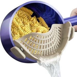 AUOON Clip On Strainer Silicone for All Pots and Pans, Pasta Strainer Clip on Food Strainer for Meat Vegetables Fruit Silicone Kitchen Colander (MilkShake)