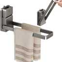 Hand Towel Bar,Upgrade Self-Adhesive Kitchen Towel Holder Reduce Fall Off, Rustproof Fold-Down Bathroom Hand Towel Holder Stick on Wall, No Drill Suction Cup Towel Bar