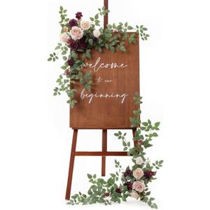 Ling's Moment 2pcs Wedding Flowers Garland Artificial Floral Swag Arch Decorations Rose Greenery Arrangements Marsala Blush Ceremony Reception Garden Easel Wall Entryway Outdoor board(NOT Include Sign