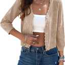 Women Crop Cardigan Sweaters Lightweight 3/4 Sleeve Button Up Crochet Shrug
 M