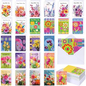 240 Pcs Mothers Day Card Bulk with Envelopes Assorted Styles Floral Blank Greeting Cards Mother's Day Mom Birthday Gift Supplies for Florist Church Mom Flower