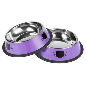 Serentive 2 Pcs Non-Slip Stainless Steel Small Cat Food Bowls - Unbreakable, 7 Oz, Suitable for Indoor Small Pets - Removable Rubber Base, Easy to Clean, Lovely Color