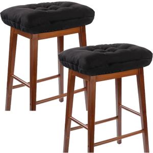 Rectangular Stool Cushion Set of 2, Soft Saddle Stool Cushions with Ties, Nonslip and Washable, Black, 18 x 10.5 x 4 Inch