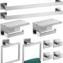 Bathroom Towel Bar Set 10 Pieces Brush Nickel Square Modern Bathroom Hardware Set SUS304 Bathroom Accessories Set Towel Rack Set for Bathroom Wall Mounted (Brushed Nickel, 24 Inch)
