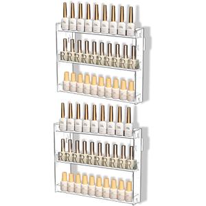 3 Layers Makeup Organizer Wall Mounted, Acrylic Invisible Floating Shelves with Anti-Slip Adhesive Backing, Sunglasses Display Rack, Nail Polish Storage, Clear (2 Pack)