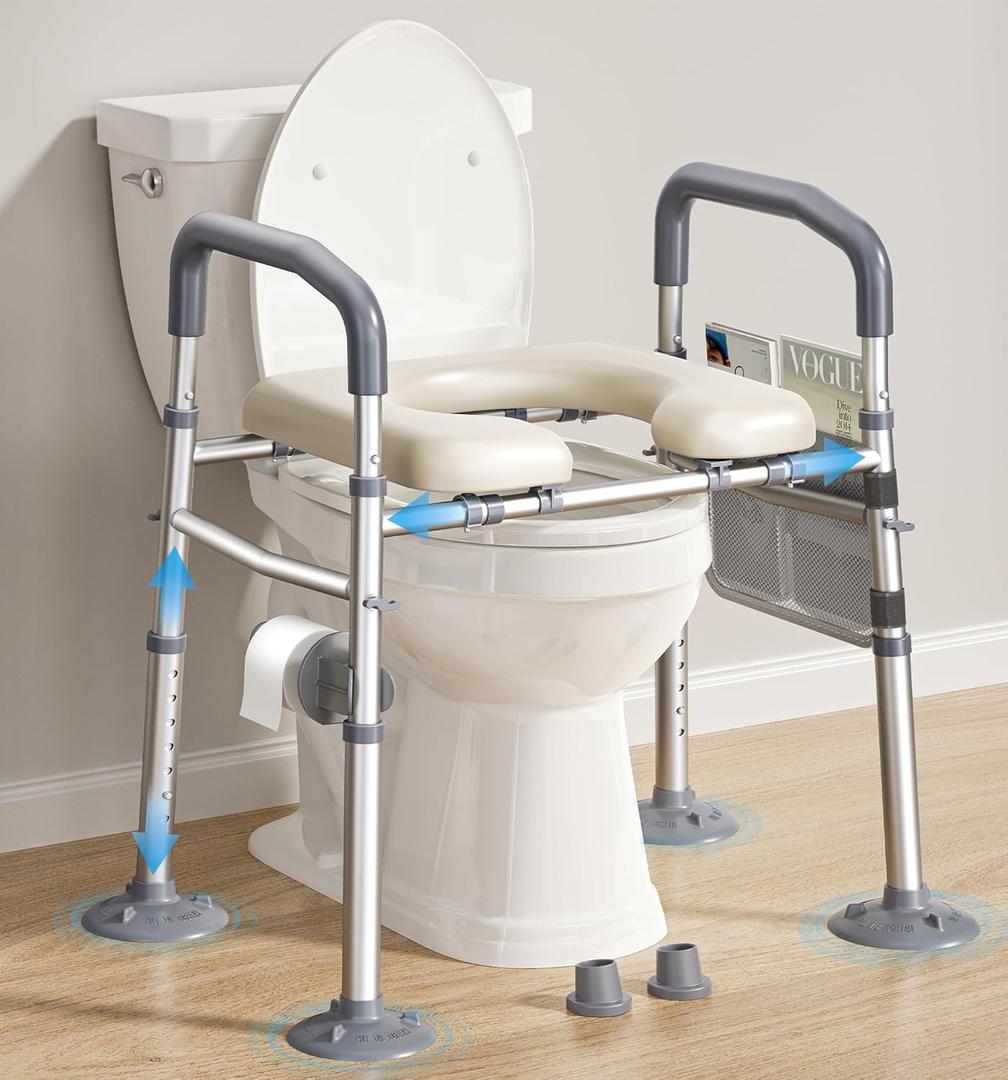 Raised Toilet Seat with Handles, FSA HSA Width & Height Adjustable Toilet Seat Risers for Seniors, Heavy Duty 400lbs Elevated Toilet Seat for Elderly, Pregnant, Handicap, Fit Any Toilet (White)