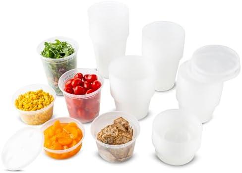 DuraHome Food Storage Containers with Lids Freezer Deli Cups 90 Sets Expanded Combo Pack 8oz 12oz 16oz 24oz & 32oz BPA-Free Leakproof Round Clear Takeout Meal Prep Microwavable, Airtight Lids