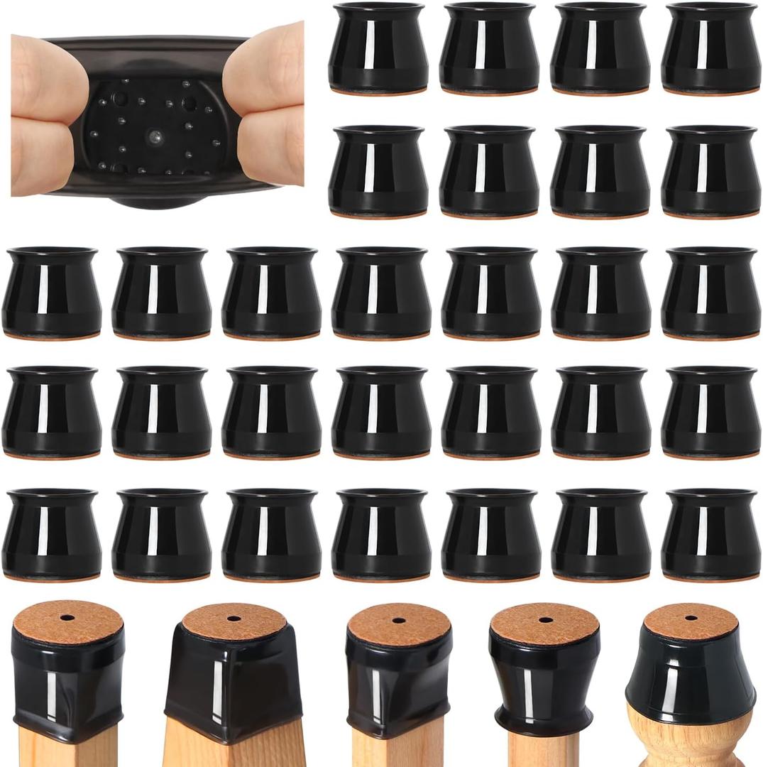 32 Pcs Chair Leg Floor Protectors for Hardwood Floors Silicone Covers to Protect Wood Tile Floors Felt Bottom Furniture Leg Caps Anti-Scratch Reduce Noise (Fit:1.3"-2")