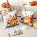 2 x Artscope Fall Decorative Throw Pillow Covers 20x20 Inch Set of 2, Watercolor Pumpkin Fallen Leaves Outdoor Farmhouse Pillow Cases for Home Sofa Couch-Orange