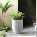 21.7" H Round Pure White Concrete Indoor Outdoor Modern Tall Planter Small Cracks