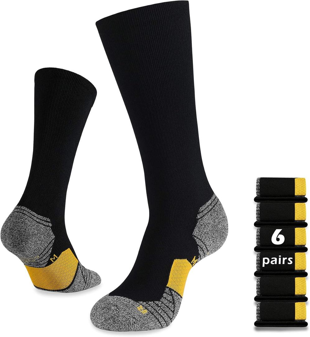 WANDER 3-6 Pairs Men's Athletic Run Cushion Over-the-Calf Tube Socks (Large)
