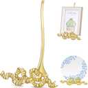 Gold Bowknot Plate Stand for Display Bow Iron Easel Display Picture Frame Holder Stand for Book Plate Photo Art Plaque for Cabinet Kitchen Counter Bar Restaurant Cafe (6 x 8 x 4 Inch)