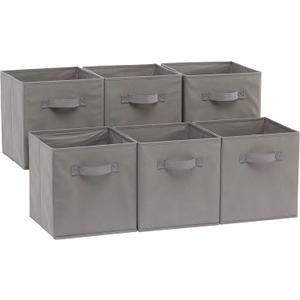 Amazon Basics Collapsible Fabric Storage Cubes Organizer with Handles, Sturdy, Foldable, Space-Saving, 10.5"x10.5"x11", Gray, 6-Pack