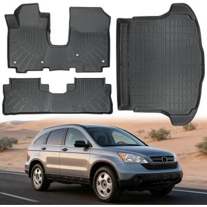 TPE Car Floor Mats for Honda CR-V Gasoline 2007-2011,All Weather Protection Full Set Waterproof Anti-Slip Durable Heavy-Duty Car Liners Wear-Resistant Odorless Accessories