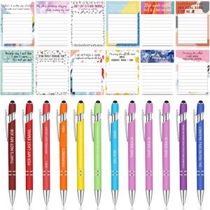 Geyee 24 Pcs Funny Sticky Notes with Funny Pens 3 x 4 Inch to Do List Notepads with Sayings Pen for Coworkers Nurse Teacher Employee Office Staff Work Team Appreciation Gifts