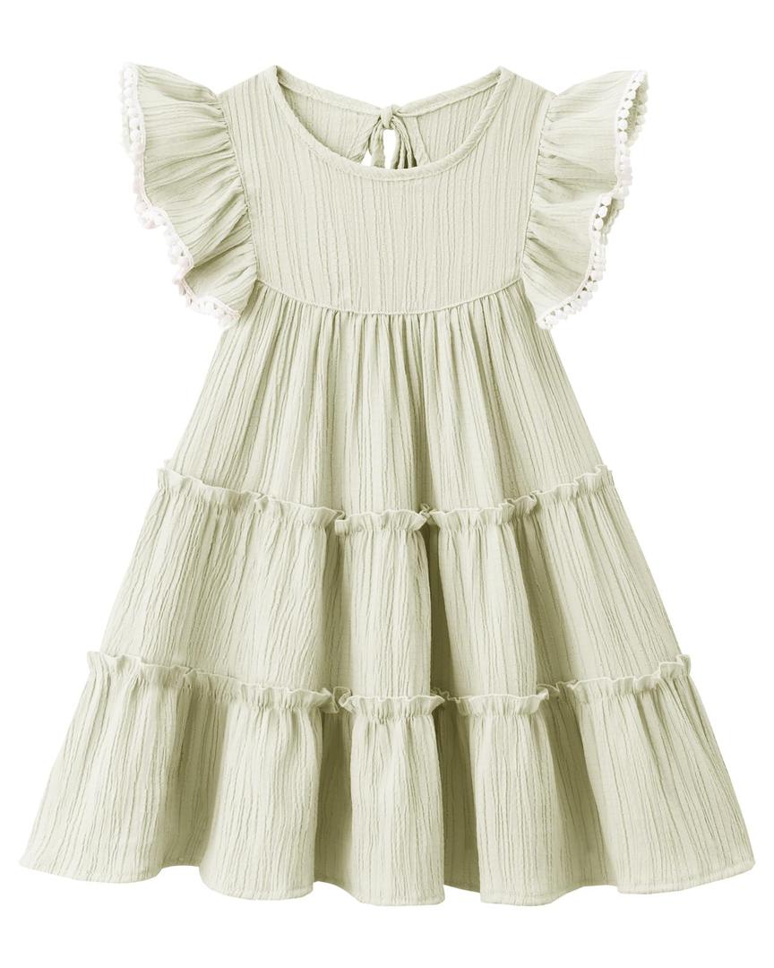 TWKIOUE Toddler Girls Ruffle Halter Sleeveless Beach Sundress Beige 90 (Beige)