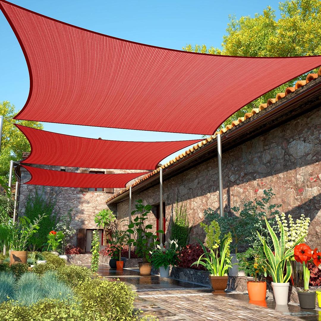 ShadeMart 14' x 14' Red Sun Shade Sail UPF50 Square Canopy Fabric Cloth Screen smTAPS14, Water and Air Permeable & UV Resistant, Heavy Duty, Carport Patio Outdoor