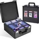 Graded Card Storage Box for PSA with TSA Lock, Aluminum Alloy Trading Card Case with Display Window, Slab Case with 8 Removable Dividers for CGS, BGS, Top Loaders and Sports Cards (Black)
