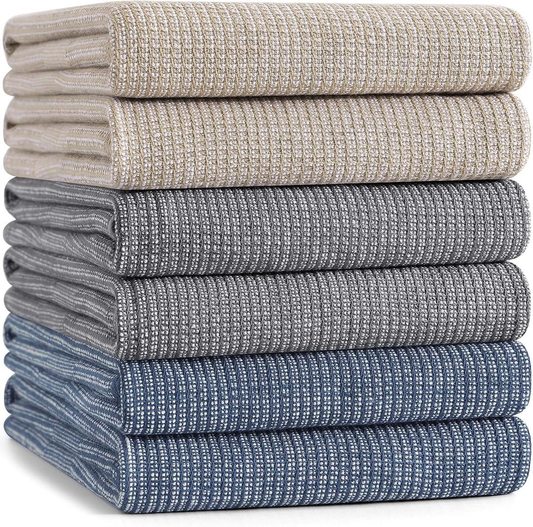 Mordimy Premium Kitchen Towels 6 Pack (18 x 28 Inches, Multicolor), Large Cotton Kitchen Hand Towel, Flat & Terry Dish Towels for Drying Dishes, Super Absorbent Tea Dishtowels Set with Hanging Loop
