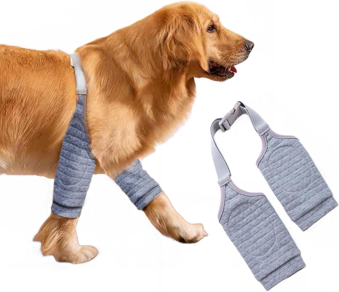 MANON ROSA Dog Elbow Pads  Knee Wrap Front Leg Sleeves for Large Dogs, Wound Protection & Anti-Licking Brace for Injured Legs or Joints (Sleeve Length 9inches, Suit. Wt 55-66lbs, Large, Gray) (Grey)
