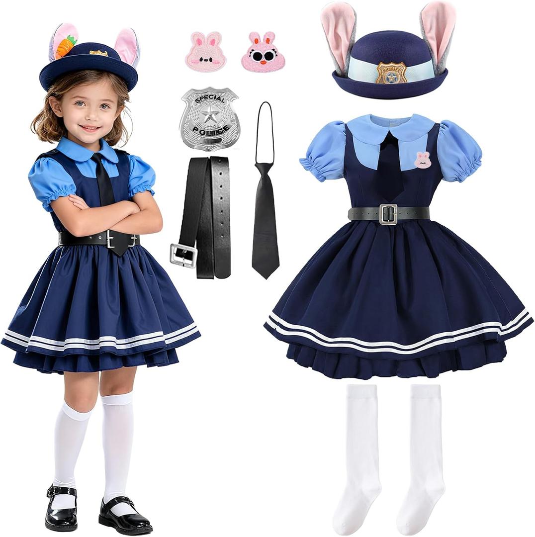 Professional Police Officer Uniform Costume, Judy Dress Up Outfit for Christmas&Career Day (6-7yrs)