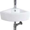 Corner Wall Mount Bathroom Sink with Faucet-Bokaiya 18x13 Inch Small Corner Vessel Sink with Overflow Wall Mount Triangle White Porcelain Ceramic Wall Hung Mini Vanity Space Bathroom Sink