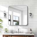 KOCUUY Silver Bathroom Mirror, 30x30 Inch Bathroom Mirror for Over Sink, HD Tempered Glass, Anti-Rust Brushed Silver Frame, Rounded Corner Modern Design for Bathroom, Hang Horizontal/Vertical