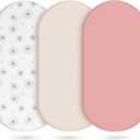 Muslin Bassinet Sheets 3 Pack, Cotton Bassinet Sheets for Baby Girl and Boy, Breathable Bedside Sleeper Bassinet Fitted Sheet, Universal Rectangle & Oval Bassinet Cover, 28x14 to 33x18, Pink