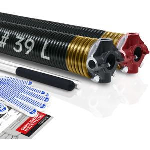 Pair of 2" Garage Door Torsion Springs Set with Non-Slip Winding Bar & Gloves,High Precision Electrophoresis Black Coated, for Replacement & Installation, MIN 16,000 Cycles (0.250x2''x39'')