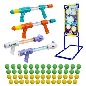 Simzone Shooting Game Toy for Kids, 4pk Foam Ball Popper Air Guns, Standing Shooting Target and 52 Foam Balls for Boys Girls Indoor Outdoor Play Toys Party Games - Compatible with Nerf Toy