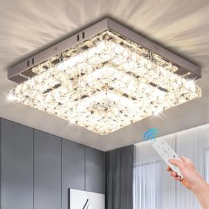 Crystal Chandeliers Crystal LED Ceiling Light 11.8" Square Flush Mount Modern Chandelier Ceiling Lights Fixtures for Bedroom Dining Room Hallway Dimmable by Remote Control