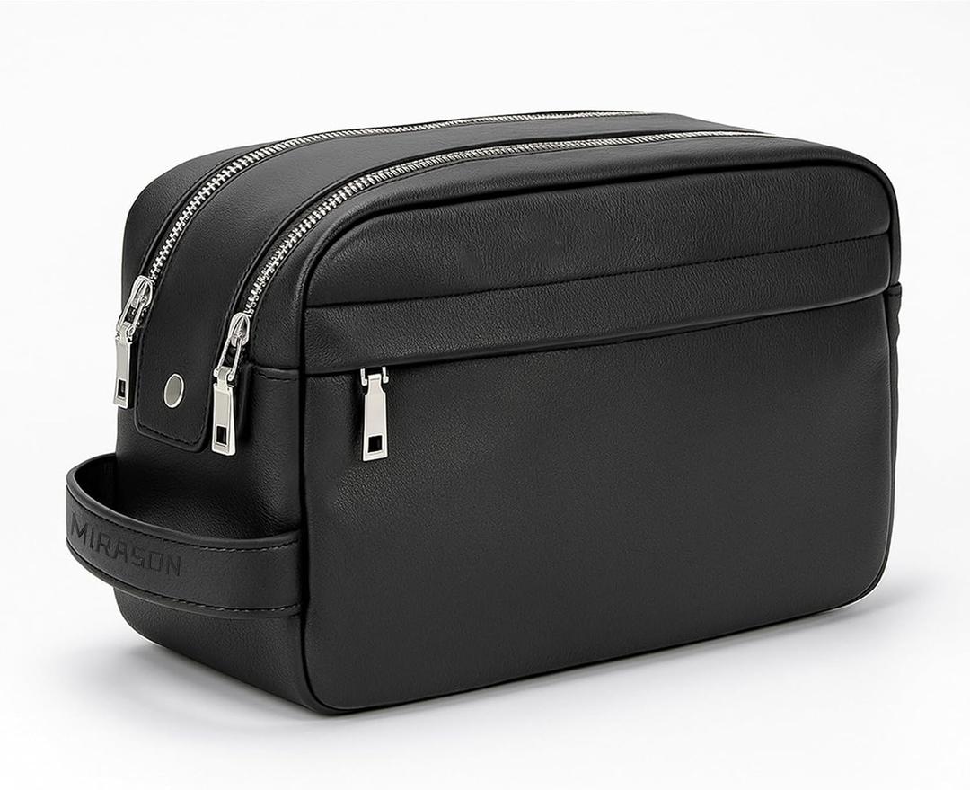 MIRASON Toiletry Bag for Men Leather Travel Toiletry Bag Dopp Kit with Metal Zippers, Water-Resistant Bathroom Bag for Travel Essentials Shaving Bag Gifts for Men, Black