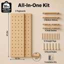 Large Wood Pegboard Wall Organizer - Heavy Duty 2 Panel Wooden Peg Board Kit with Shelves, Modular Wall Storage Display for Craft Room, Office, Bedroom, Living Room