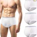 Carer Mens Incontinence Underwear Washable 3 Pack Cotton Reusable Incontinence Boxers Briefs for Men Built in Cotton Pad for Bladder Leakage 150ML, Large