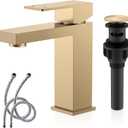 KENES Champagne Bronze Bathroom Faucet 1 Hole, Single Handle Gold Bathroom Sink Faucet, Vanity Faucet with Pop Up Drain and Supply Lines, LJ-9031-CB