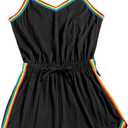 Milumia Women Casual Rainbow Stripe Print Cami Romper Knot High Waist Sport Jumpsuit (Black, L)