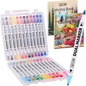 24 Colors Alcohol Markers & 2 Pack Coloring Book Set for Adults to Relax and Relieve Anxiety, included 24 * 2 Themes Designs