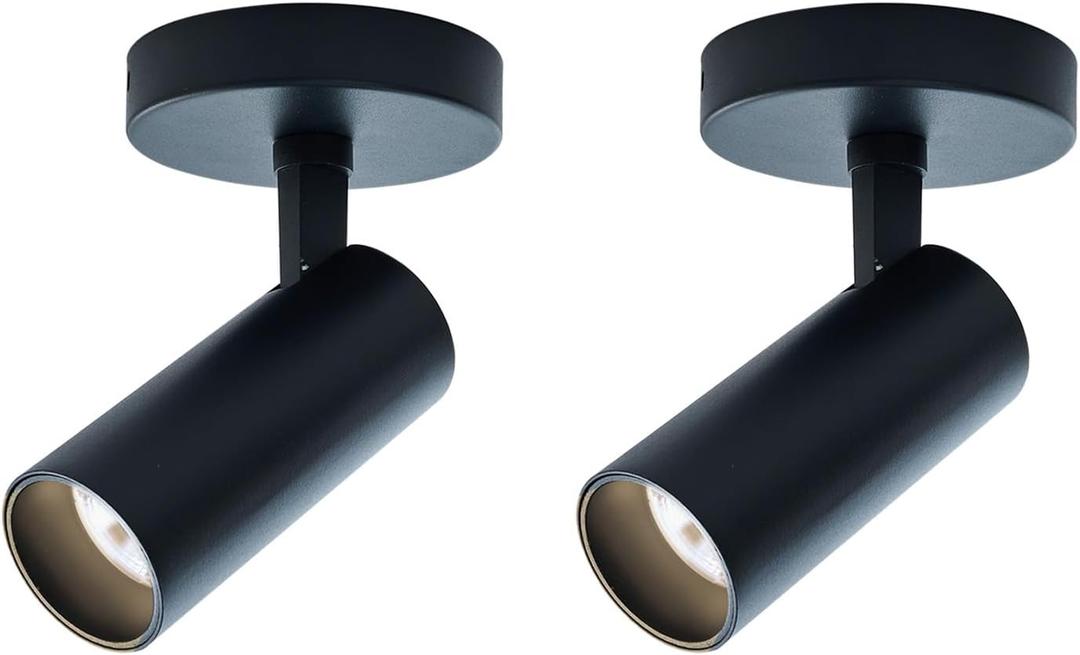 LED Ceiling Spotlight 4000K (Cool White 2Pack 12W No Dimmable,Spot Lights Black with 360 Pivoting Fixture, Adjustable Directional Indoor Spot Light,Tilt Angle Accent Lighting, 24Beam Angle