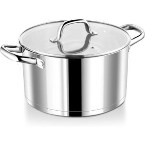 P&P CHEF 8 Quarts Cooking Stock Pot with Lid, Stainless Steel Stockpot Induction Pot for Soup, Tri-Ply Bottom & Clear Glass Lid & Double Handle, Dishwasher Safe