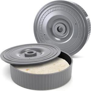 2 Pack Tortilla Warmer, 8.5 x 2.5 Inch Tortilla Server with Lid, Taco Holder for Party, Pancake Keeper Perfect for Keeping Tortillas, Waffles Warm, Microwave Safe, Gray