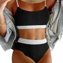 Lilosy High Waisted Tummy Control Ribbed Bikini Crop Top Brazilian Swimsuit Set 2 Piece, Small