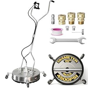 EDOU Direct 20 Inch Pressure Washer Surface Cleaner - Dual Handle Concrete Cleaner, Wheels - Driveway Pressure Washer Attachment, 4, 500 PSI Max - Includes Quick Connector Kit - Silver