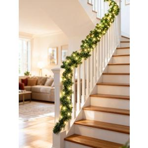 3-Pack Pre-lit Christmas Garland, 15FT Lighted Christmas Garland for Tree Mantle Stairs Railing Holiday Party Decor, Greenery Garlands, Faux Xmas Decor Outdoor Garlands with Lights