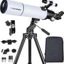 Telescope for Adults High Powered, 80mm Aperture 600mm AZ Mount Refractor Telescope for Kids Beginners - Portable Telescopes for Adults Astronomy with Backpack, Phone Adapter, Moon Filter, White