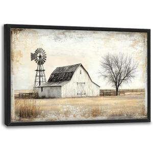Olivine Barn Large Wall Art, Rustic Farmhouse Pictures Wall Decor, Country Wood Grain Painting, Windmill Canvas Prints, Framed Artwork for Dining Room Living Room Bedroom Bathroom Office Home 36"x24", Barn  