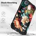 PIXIU Unique Flower Pattern Compatible with Samsung Galaxy S24 FE case, Heavy Duty Dual Layer Shockproof Full-Body Protective Sturdy Hybrid Cute Rugged Case for Women,Girls,Kids-Black Floral