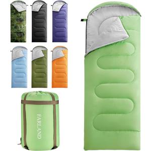 FARLAND Sleeping Bags 30 for Adults Teens Kids with Compression Sack Portable and Lightweight for 3-4 Season Camping, Hiking,Waterproof, Backpacking and Outdoors (Medium(87"x 29.5"), Green (R Zip))