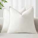 EMEMA Decorative Linen Throw Pillow Covers 26x26 Inch Cream Boho Farmhouse Neutral Couch Throw Pillows for Bed Pack of 2 Accent Pillowcase Modern Sofa Cushion Livingroom Home